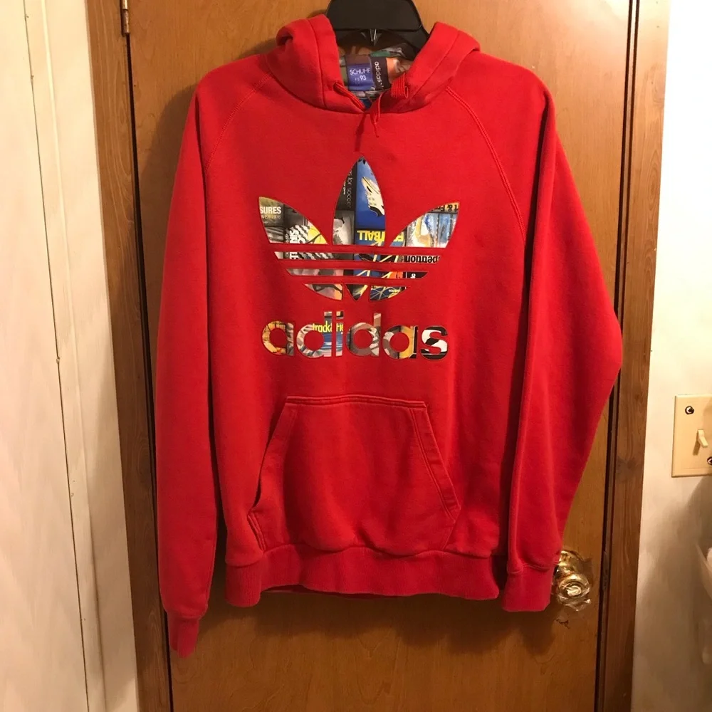 Adidas Red Trefoil Graphic Hoodie - Men's Sweatshirt S